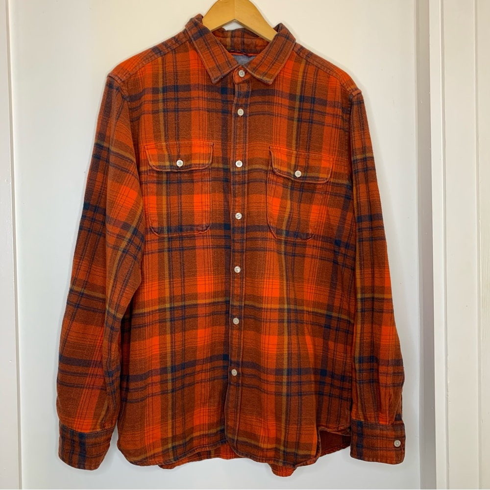 Men’s THE NORTH FACE Orange Plaid Long Sleeve Button Down Flannel Shirt sz Large